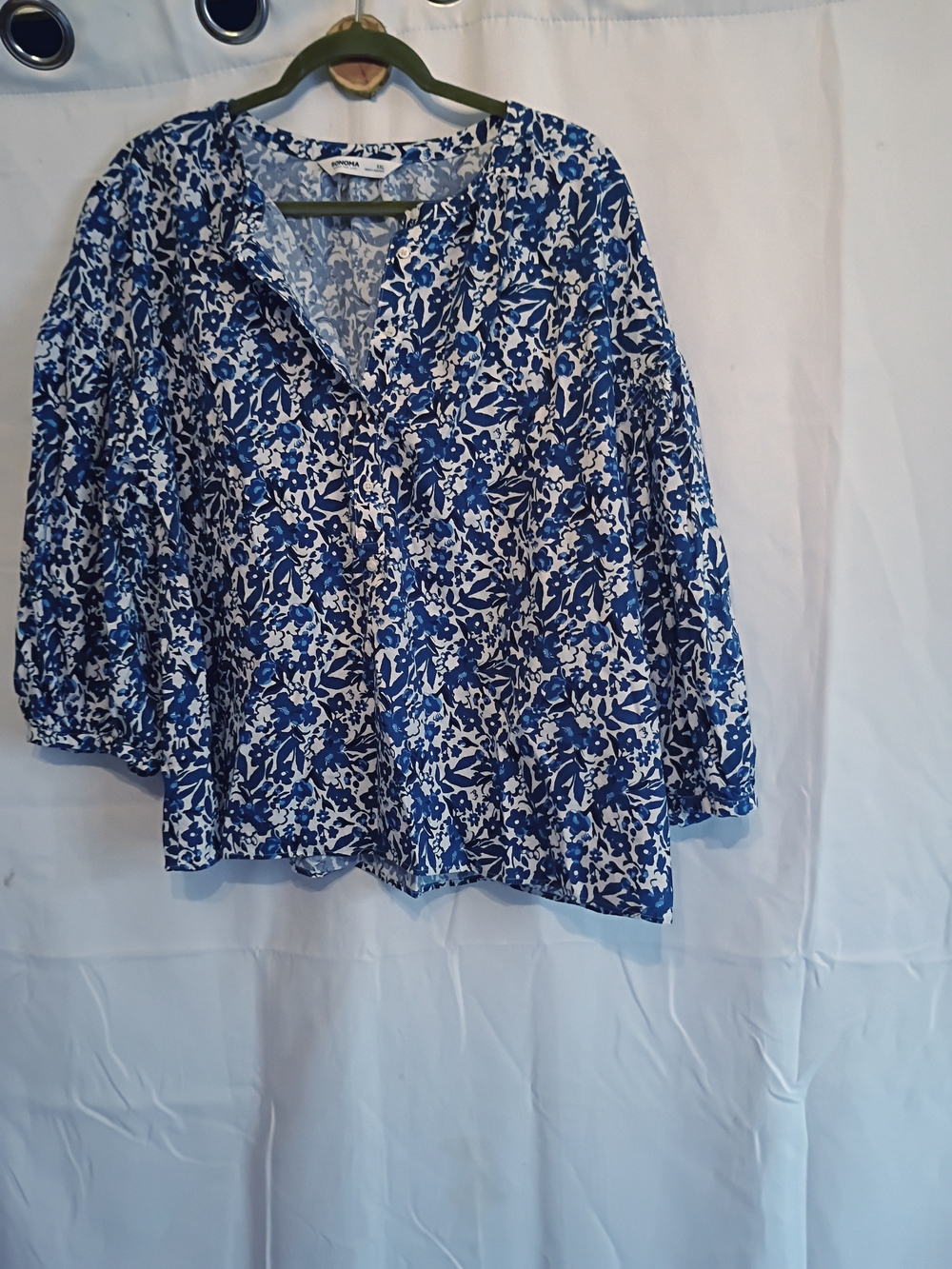 Blue And White Floral Peasant Blouse Sonoma Size Xxl